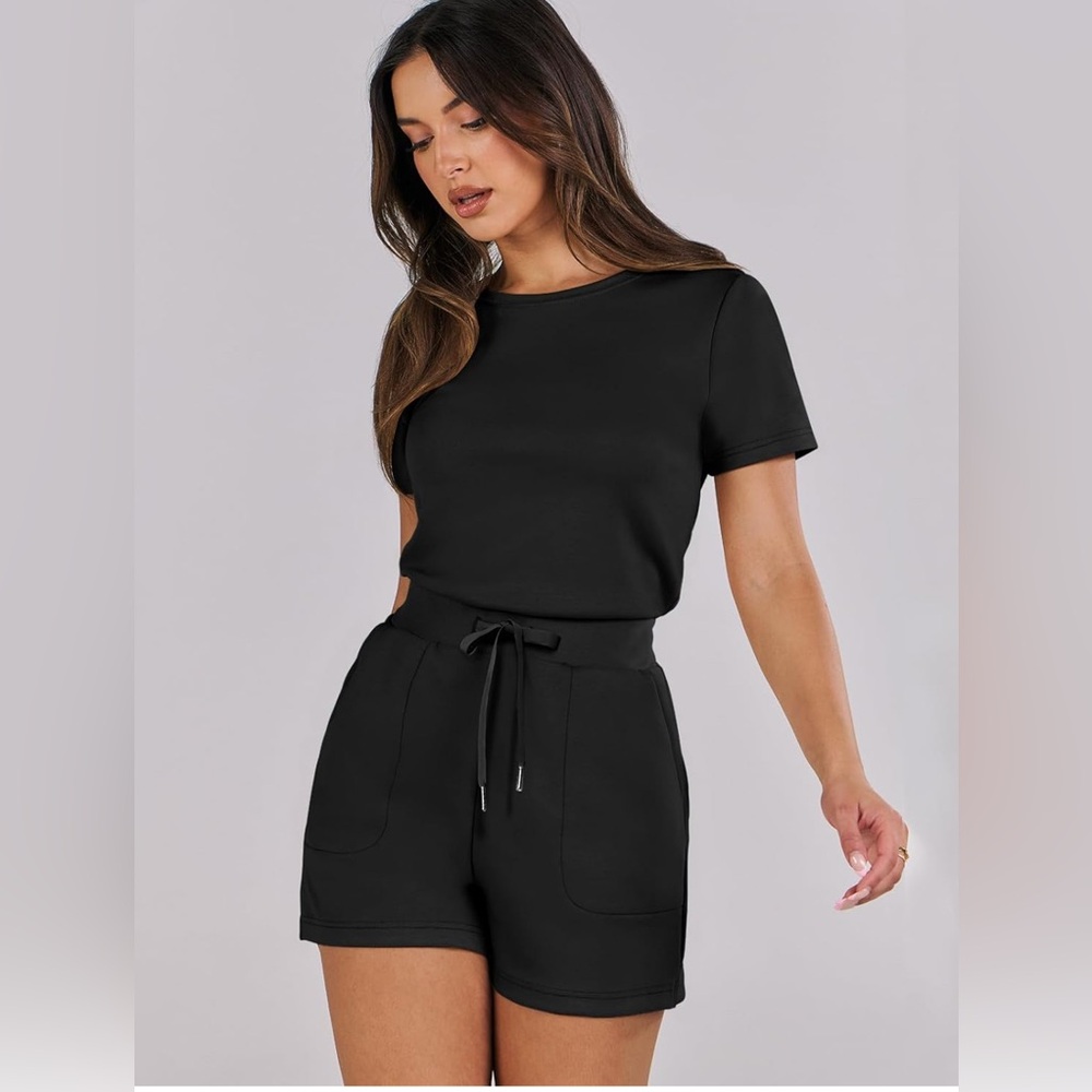 ANRABESS Dressy Short Sleeve Tshirt Rompers jumpsuit Travel Vacation Outfit 2025 - Picture 3 of 5